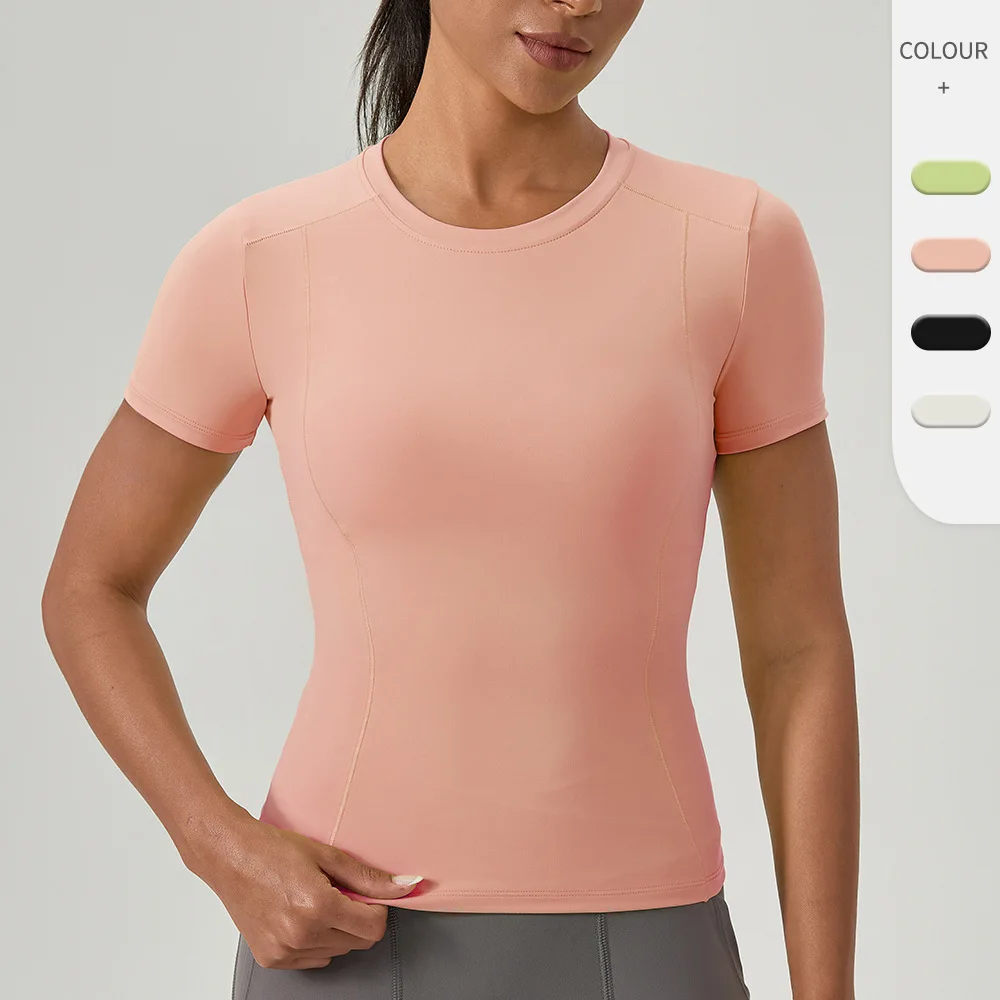 

Женская облегающая быстросохнущая футболка для йоги и бега, дышащая, эластичная, с круглым вырезом, мягкая спортивная футболка для тренировок