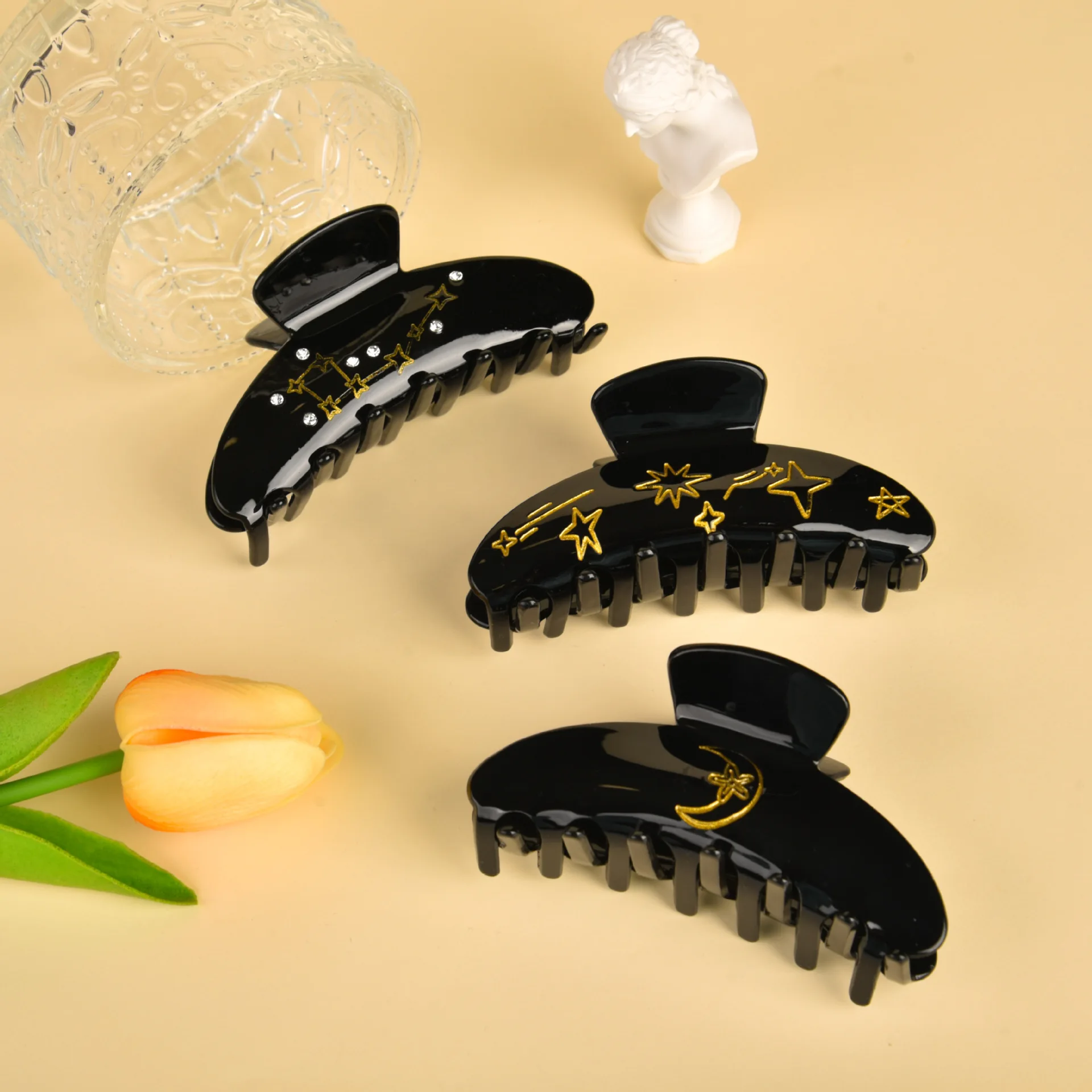 YHJ New Starry Sky Hair Claw Retro Design Acetate Star Moon Hair Claw Clip Hair Accessories for Women Girls