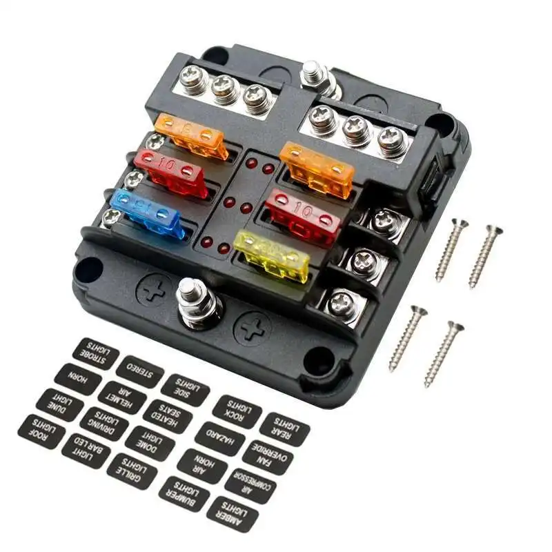 Plastic Cover 6 12 Ways Blade Block 12V 32V Fuse Box Holder M5 Stud With LED Indicator Light For Auto Car Marine
