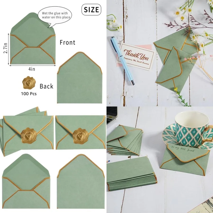 

100 Pieces Mini Gift Card Envelopes Colorful V Flap Small Envelopes with Gold Border for Blank Note Cards, Business Gift Cards,