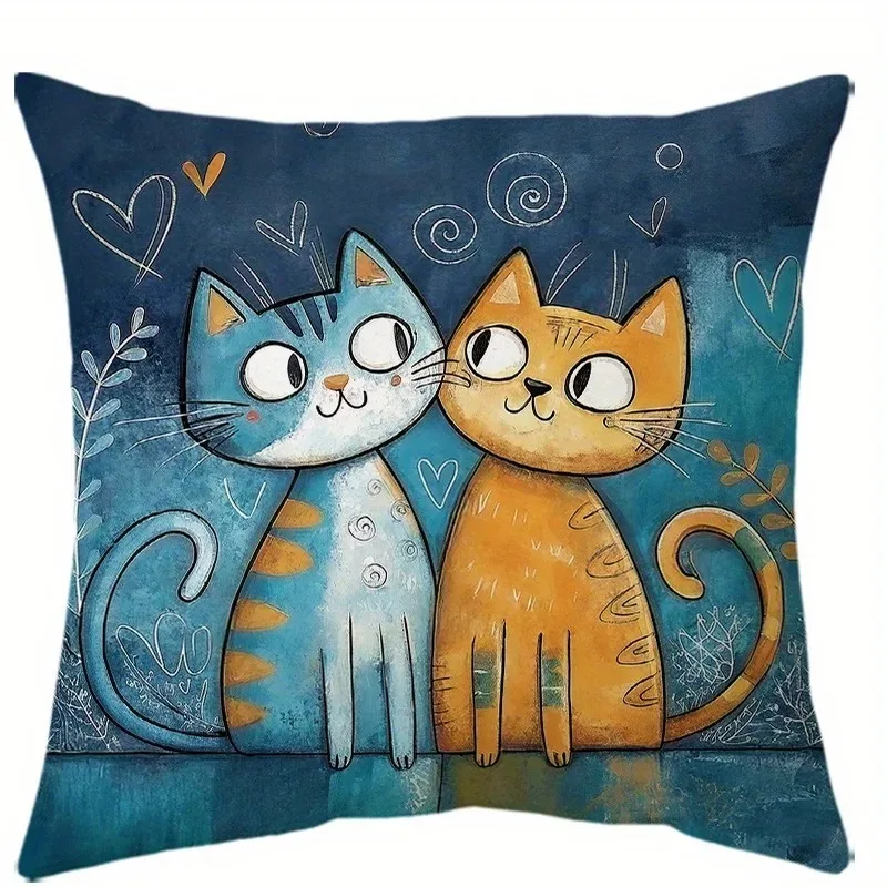 

Artistic Watercolor Cat Pillowcase 2D Flat Printed Peach Skin Colorful Animal Pillow Cover for Living Room Sofa Bedroom Decor