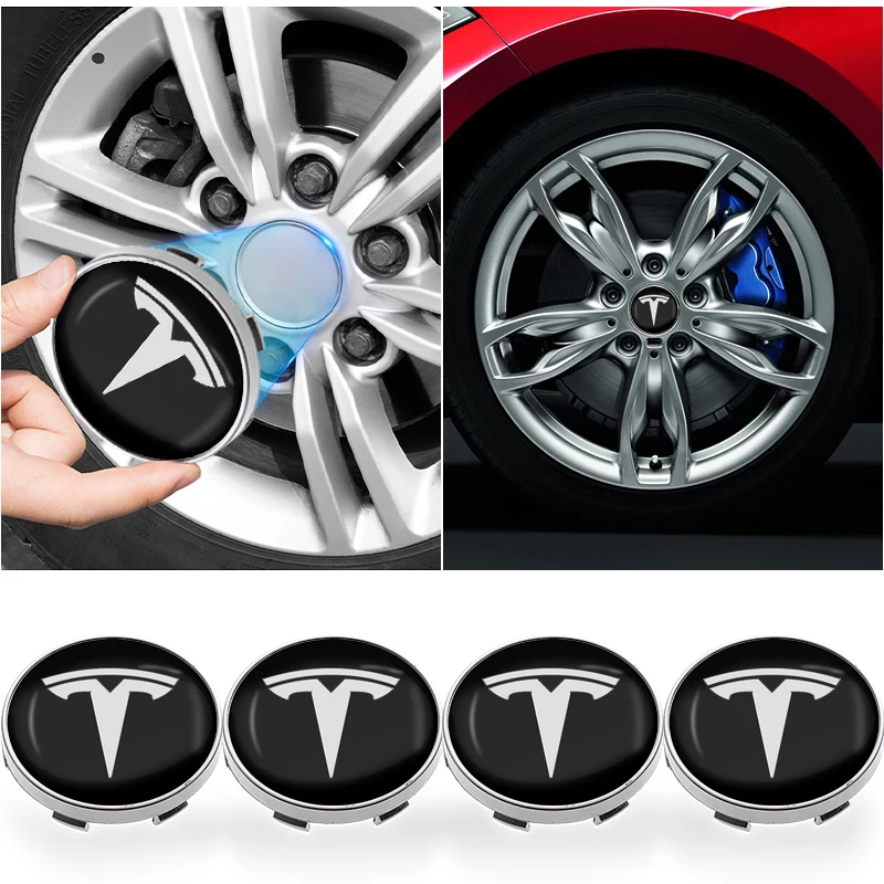 4pcs 60mm Car Wheel Center Hub Cap Logo Sticker Rim Cover Emblem Decal For Tesla Model S Model X Model Y Cybertruck Model 3 TMS