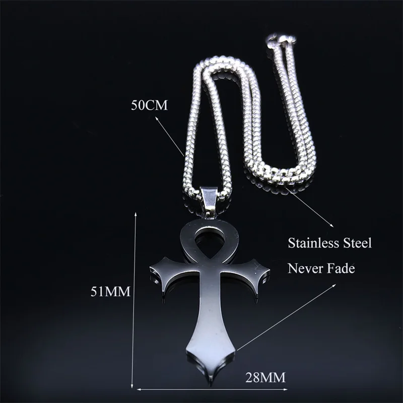 Gothic Ankh Kreuz Amulett Anhänger Ägyptischen Halskette Frauen Edelstahl Symbol des Lebens Kreuz Punk Halsketten Schmuck Geschenk N7078S – Detail 3