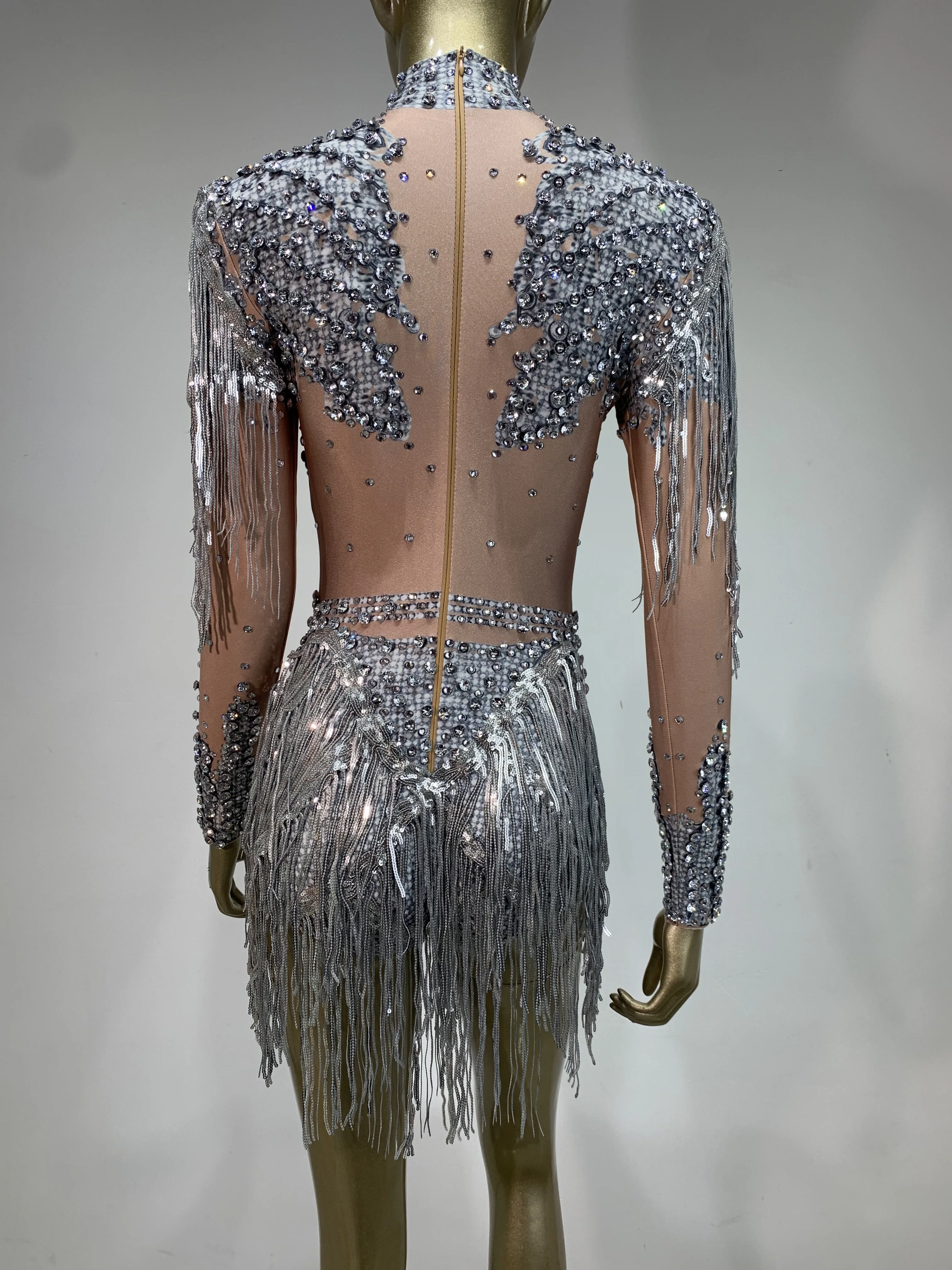 Damskie błyszczące body z dżetami, cekinami i frędzlami, elastyczne, nowość 2025, na przyjęcie urodzinowe, do klubu nocnego, na scenę DJ-a, kostium do występów.