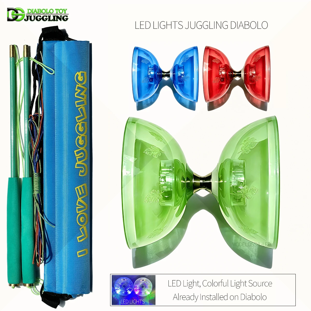 LED Dazzling and Sparkling Diabolo Stage Performance Outdoor Fitness Sports Fun Gift Juggling Kits