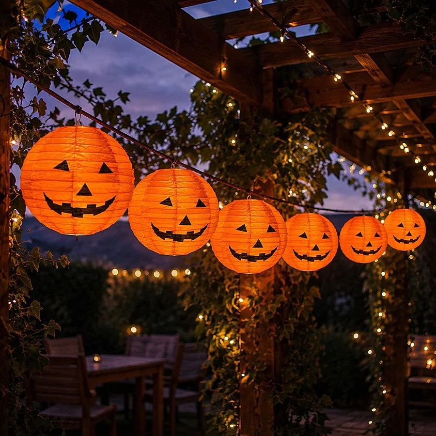 1/6 Stück Halloween-Hängepapierlaternen für Innen- und Außenbereich, Gartendekoration, Halloween-Party, Horror-Kürbis-Requisiten, Ornamente – Detail 2