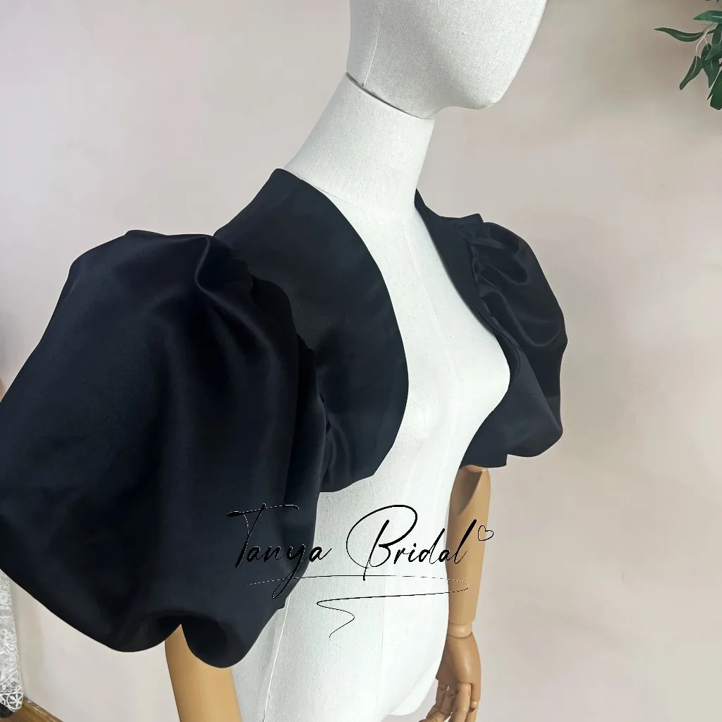 Customized Short Puffy Sleeves Lady Satin Jacket For Wedding Party Event Outfit Formal Lady Wrap Bolero