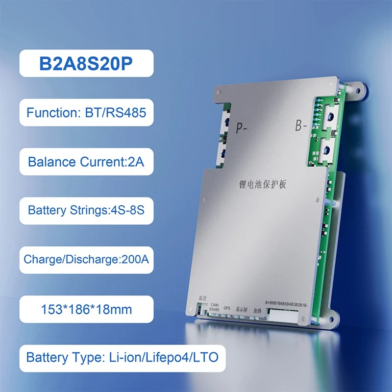 Smart JK BMS B2A8S20P With BT CAN RS485 8S 24V 200A Lifepo4 Li-Ion LTO Battery 3S-8S 2A Active Balance JK BMS