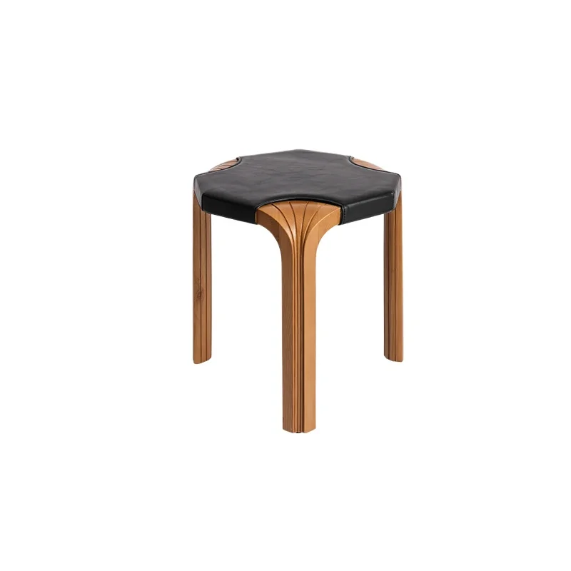 

Solid wood leather shoe changing stool small chair, single dining chair stool