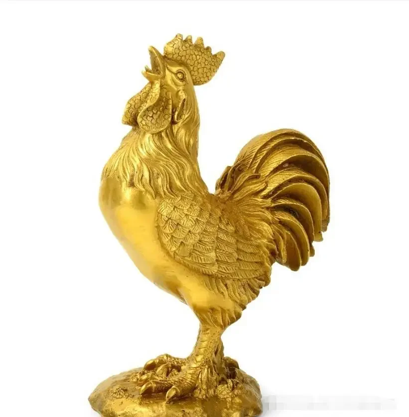 Pure brass chicken ornament, large size, golden chicken rooster, gold ingot chicken, home living room decoration