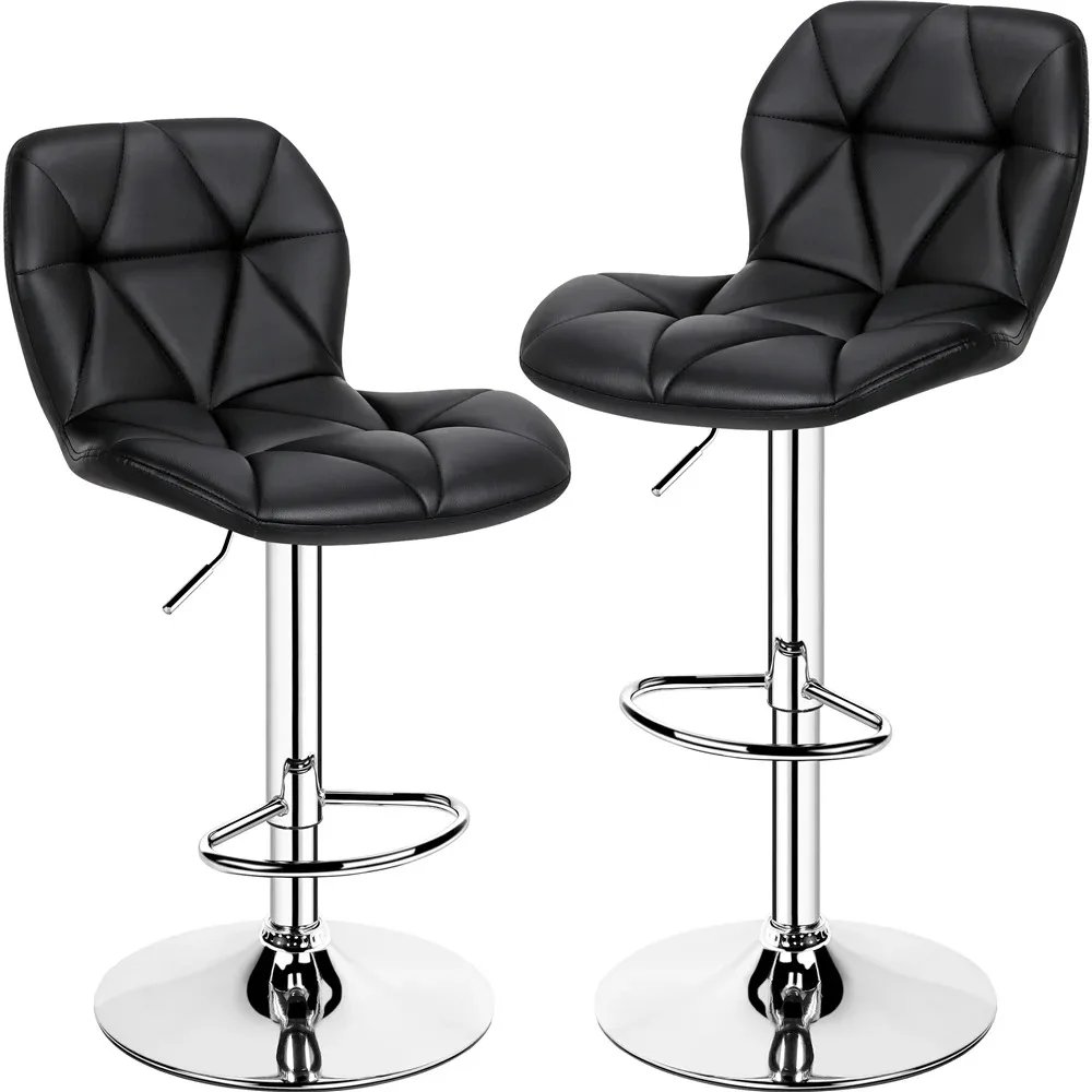 Adjustable Counter-Height Bar Chair Faux Leather Modern Bar Stool, Set of 2, Black