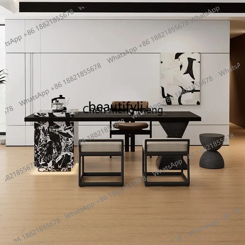 

Light luxury rock slab tea table New Chinese solid wood island Household coffee table Balcony tea table Office high-end