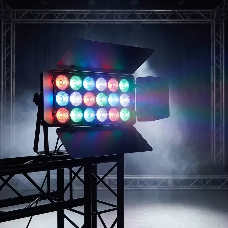 XJ 18x12W RGBW 4in1 LED Flat Par Light with Barn Doors Even Color Mixing DMX512 Stage Wash Lighting for Studio TV Broadcast