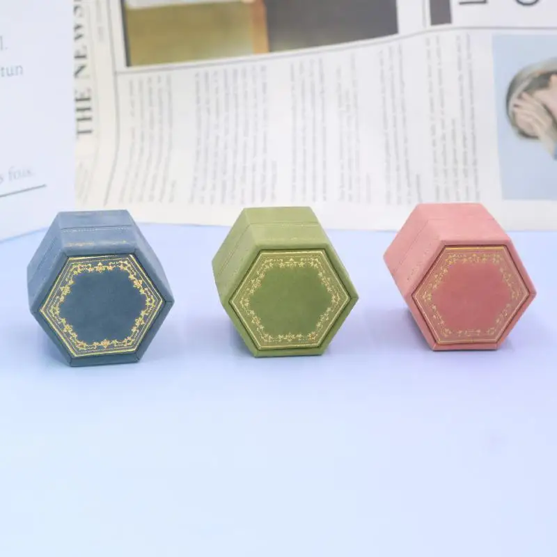 Vintage Hexagon Single Ring Empty Jewelry Box Lightweight Pocket Holder for Engagement Wedding Travel Storage Use