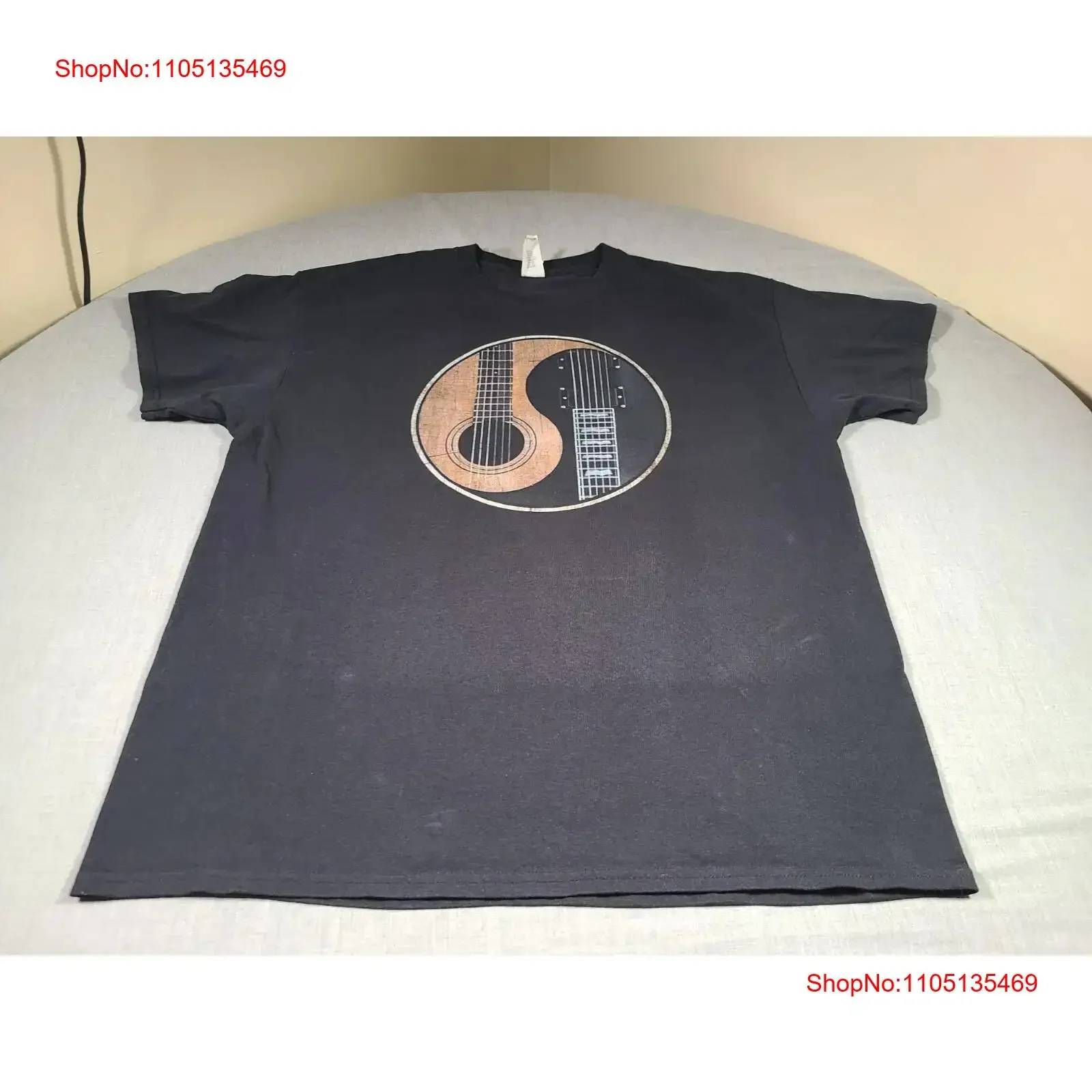 

Футболка с гитарой Инь и Ян, мужская XL, черная музыка, винтажный стираный эластичный топ унисекс для повседневной носки, дышащий, универсальный