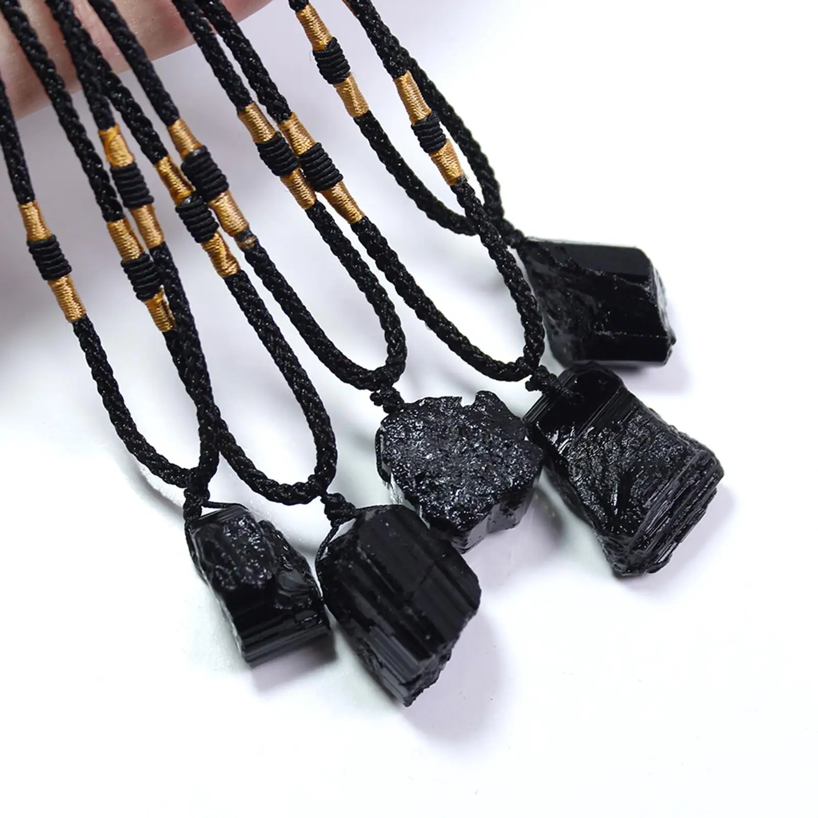 Natural Black Tourmaline Pillar Pendant Necklace Tourmaline Amulet Crystal Pendant