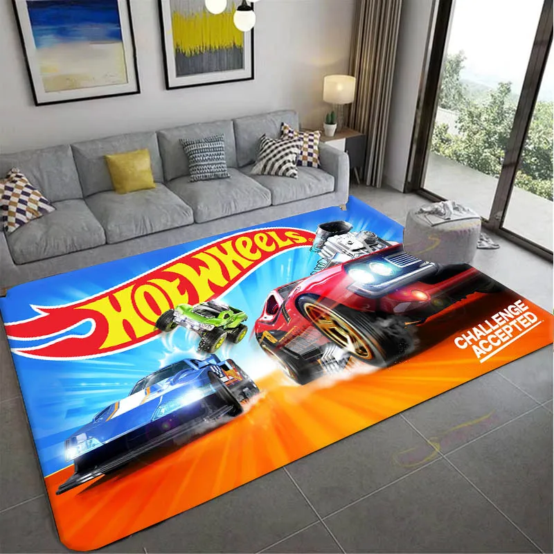 3D H-Hot The W-Wheels-s Racing Car Cartoon Carpet Rug Art for Room Decor Sofa Halloween Gifts Kid Area Rug Non-slip Floor Mat