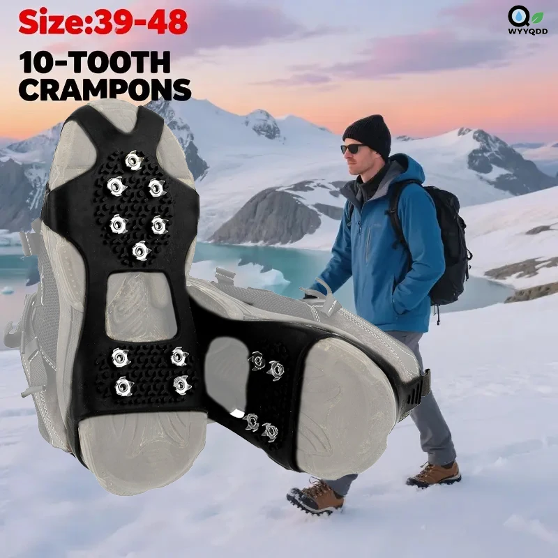 

Crampons Shoe Ice Grippers Traction Cleats Ice Snow Grips with 10 Stainless Steel Spikes,Outdoor Anti-Slip Shoes Grippers