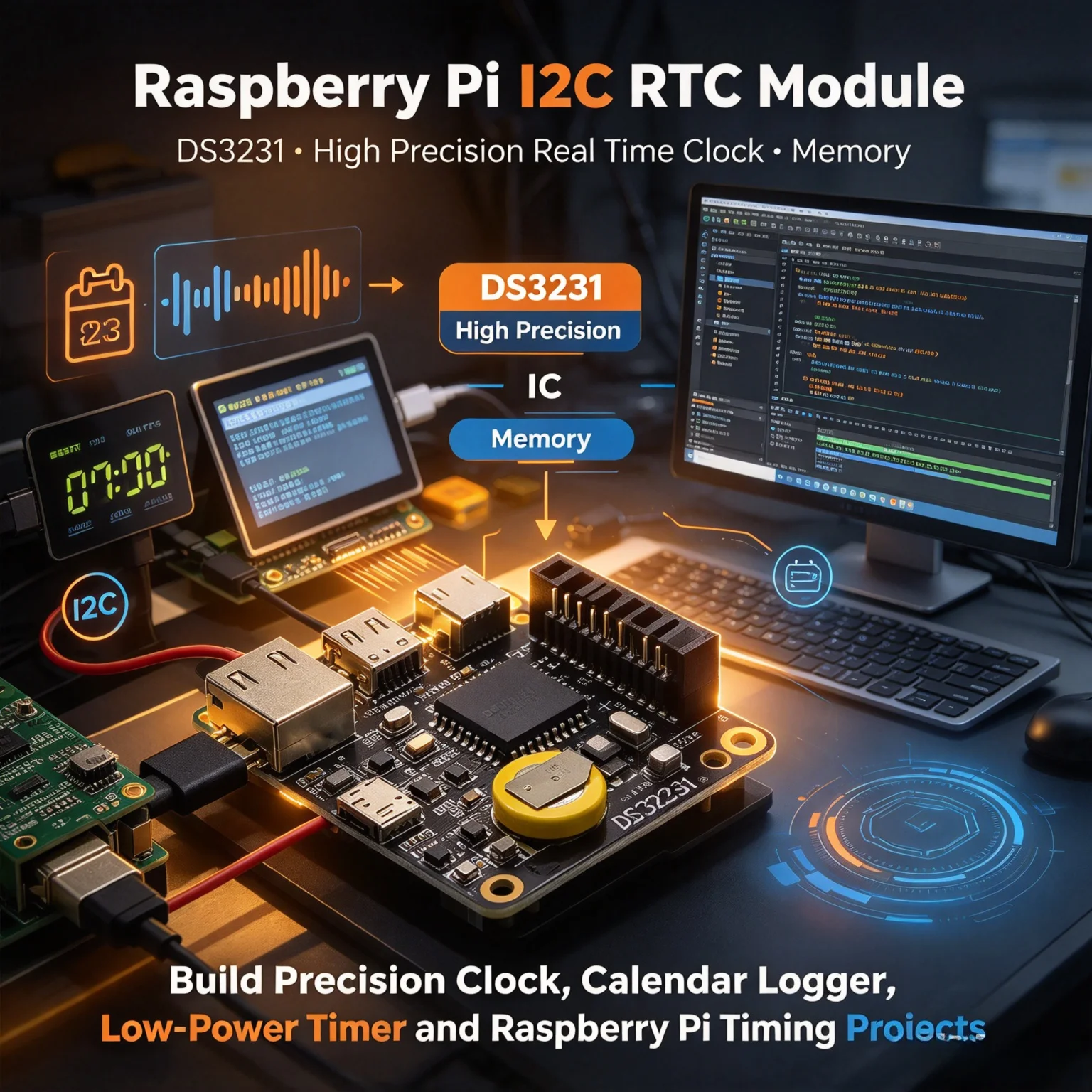 10Pcs DS3231 High Precision RTC Module for Raspberry Pi, I2C Real Time Clock with Memory