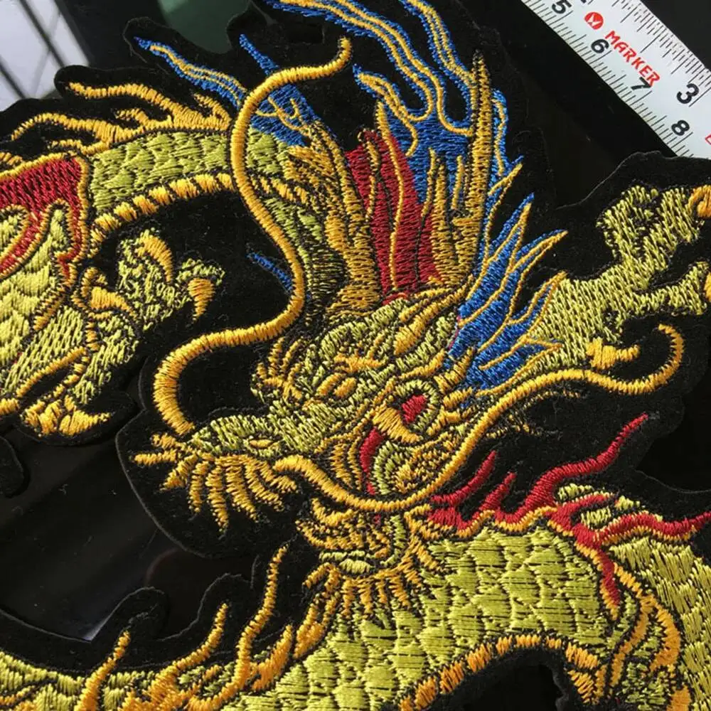 Fine Gold Embroidery Chinese Dragon Patches For Clothing Iron On Sticker Patches Sewing Accessories Clothes Jeans Decoration