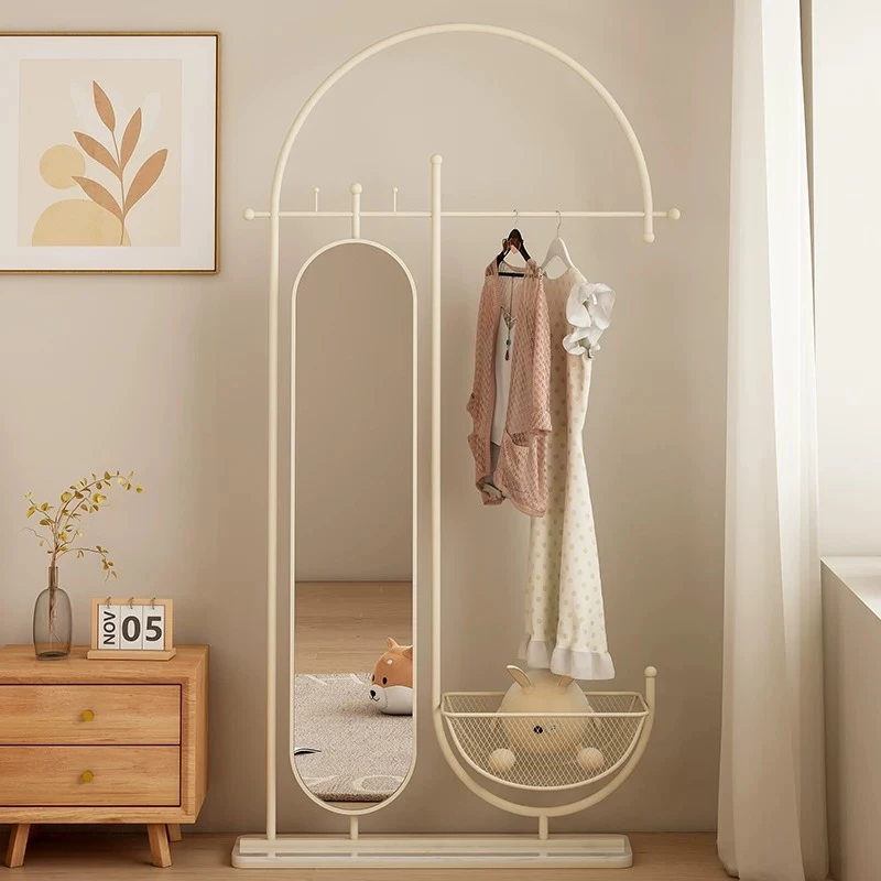 Cream wind floor coat rack with mirror integrated hanger household rotating full-length mirror mobile hanger dirty clothes blue