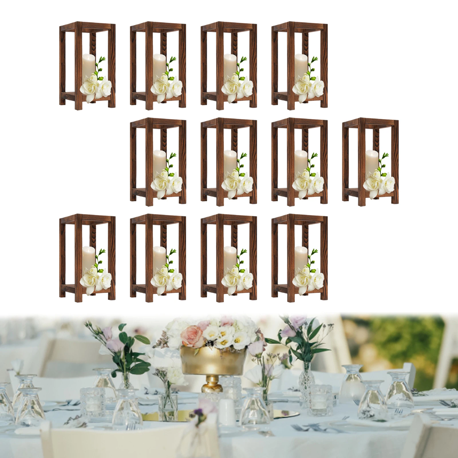 Wooden Wedding Lantern 12Pcs Centerpiece Rustic Wedding Table Decoration Candle Holder Floral Decor