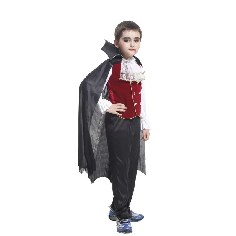 Mädchen Cosplay Kostüm Kleid Kinder Gothic Vampir Rollenspiel Outfit Schwarzes Rotes Satinkleid für Halloween Verkleidungsparty – Detail 13