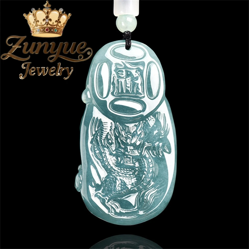 Genuine Natural A-Grade Jadeite Blue Water Pendant Good Luck And Prosperity Ice Type Jade Pendant For Men And Women Mascots