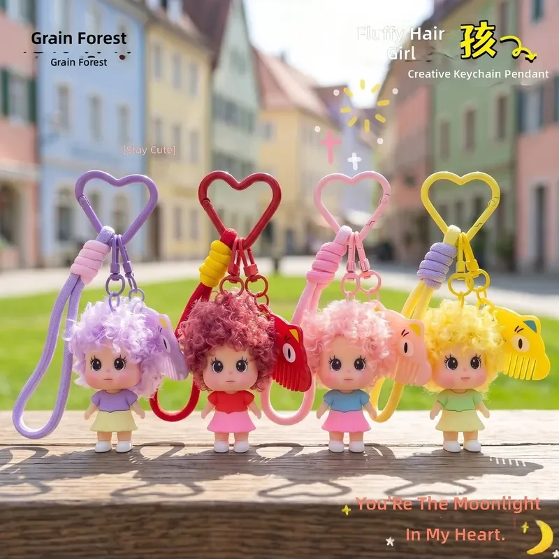 

2026 Original Cute Explosive Head Girl Doll Bag Pendant Creative Tide Play Cartoon Keychain Schoolbag Pendant