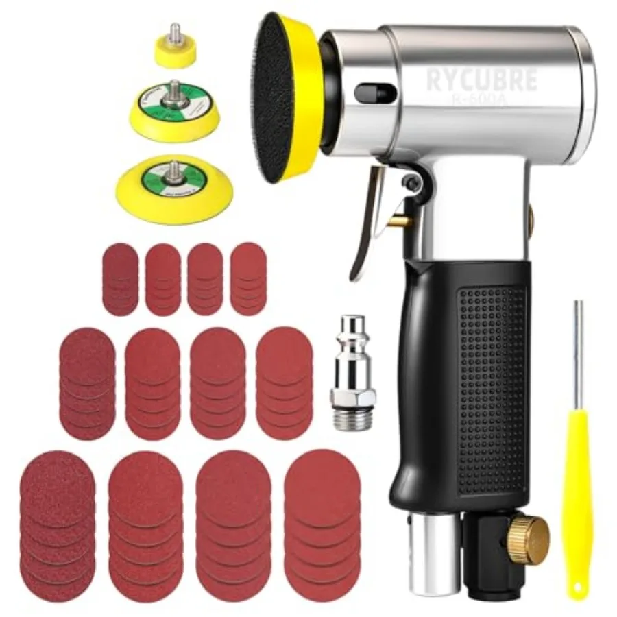 

3 Inch Orbital Sander Air Sander with 1/2/3 Inch Sanding Pads - 60PCS Sandpapers Included Mini DA Sander for Woodworking Car Po