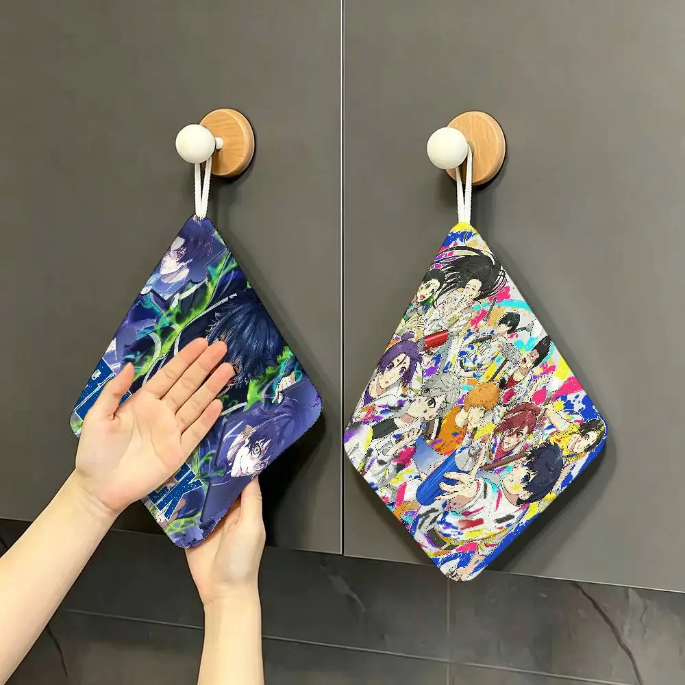Anime B-Blue L-Lock Polyester Cotton Hanging Kitchen Towel, Soft Hand Wiping Towel, Reusable for Kitchen Bathroom Home