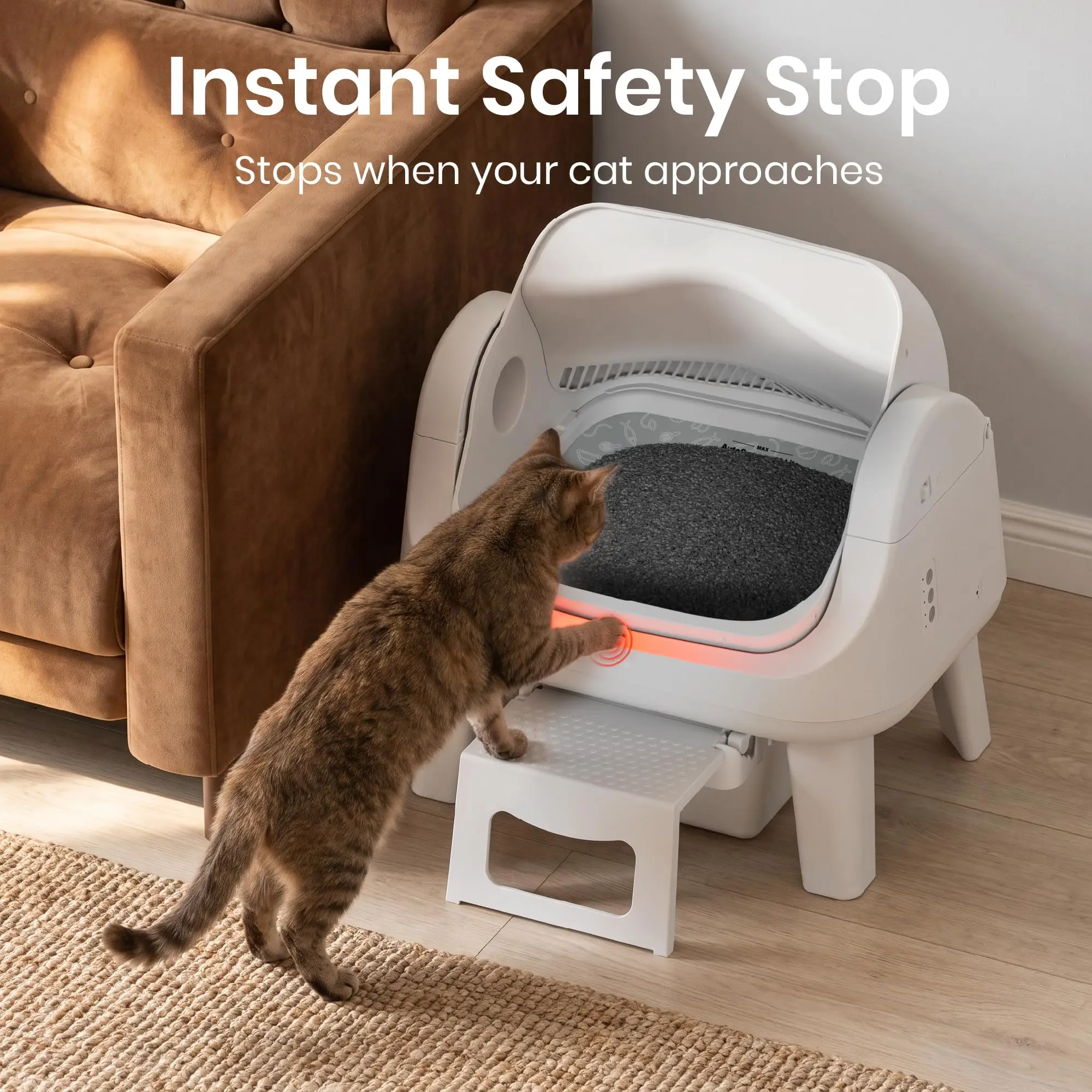 Automatic Cat Litter Box, Self Cleaning Litter Box, Open Top, 3 Buttons