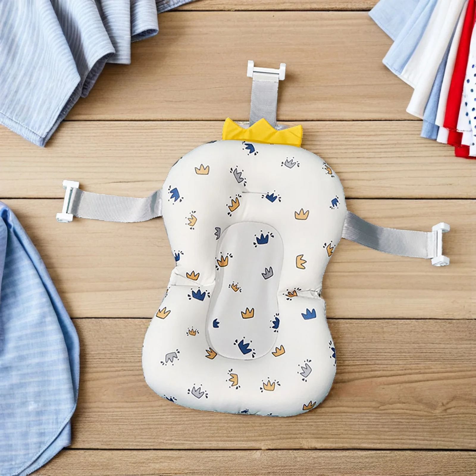 

Baby Bath Cushion Toddler Bathtub Seat Non Slip Support Head Neck Back Crown Pattern Easy Install Store Baby Bath Cushion