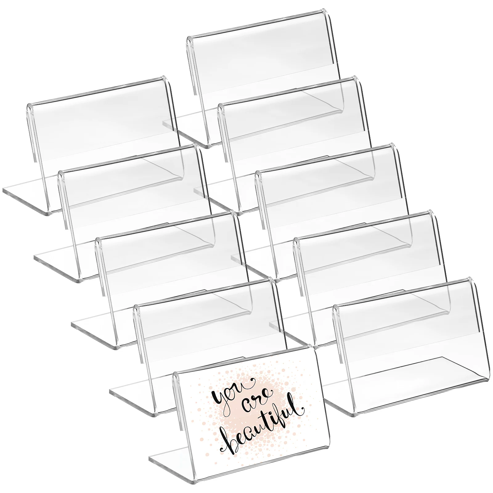 

48Pcs Clear Sign Holder for Table Slanted Display Stands Document Brochure Holder Stand Name Card Price Tag Display L Shape
