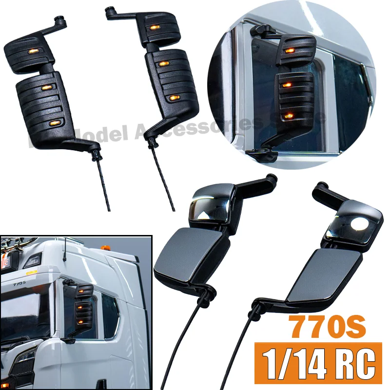 

770S Simulation Rearview Mirror with Light for 1/14 Tamiya RC Truck SCANIA 770S 56368 Model Car DIY Parts