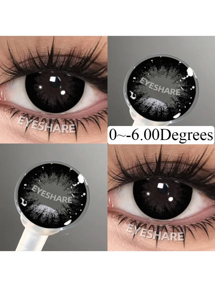 EYESHARE 0~-6,00 Myopie schwarze farbige Kontaktlinsen mit verschreibungspflichtigen braunen Linsen mit Grad für Schüler, modische Jahreslinse
