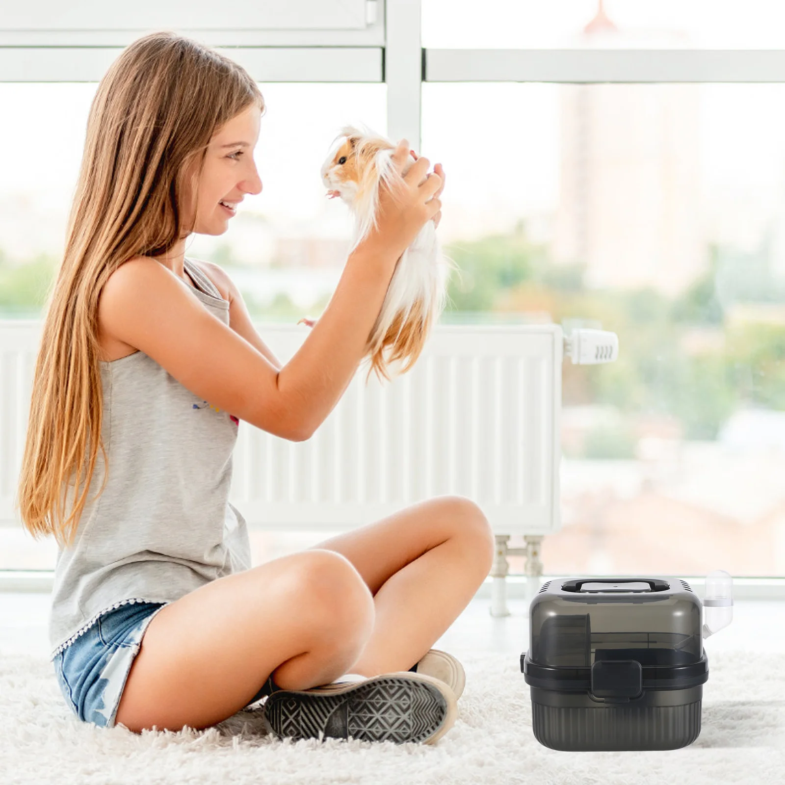 

2 Layers Pet Cage Handheld Box Portable Hamster Travel Carry Case For Small Pets Ferrets Chinchillas Rats Dual Compartment