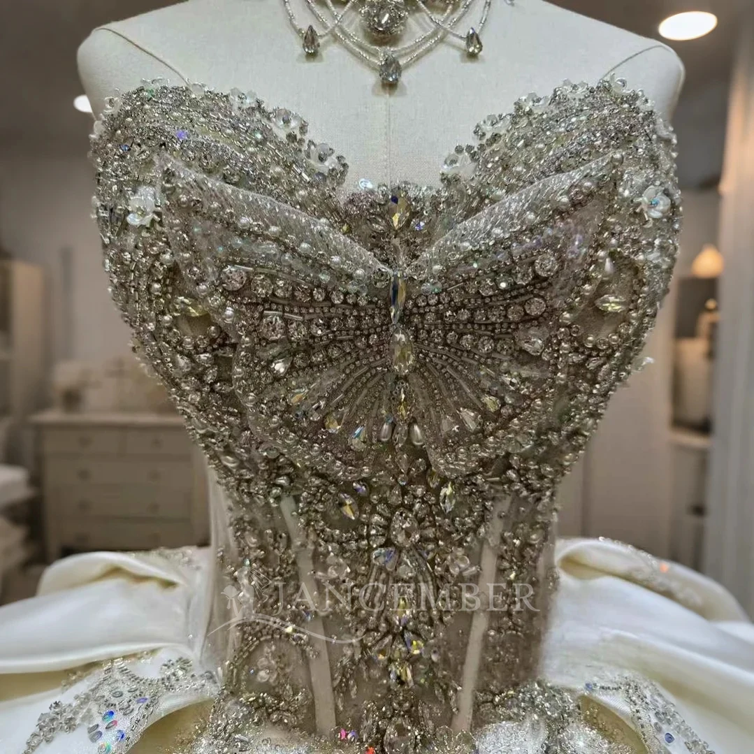 맞춤 제작된 화려한 웨딩 드레스 새틴 핫 여성용 우아한 2025 베스티도스 데 노비아 탈부착 가능한 소매 신부 드레스 로브 마리에