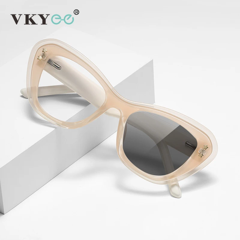 

VKYEE Fashion Color Frame Butterfly Anti-Blue Light Reading Glasses Women Customizable Photochromic Myopia Prescription LS026
