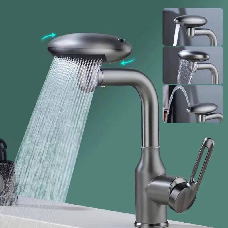 Multi-function Swivel Basin Faucet Four Switching Water Mode Stainless Steel Plating Faucet High-end Luxury