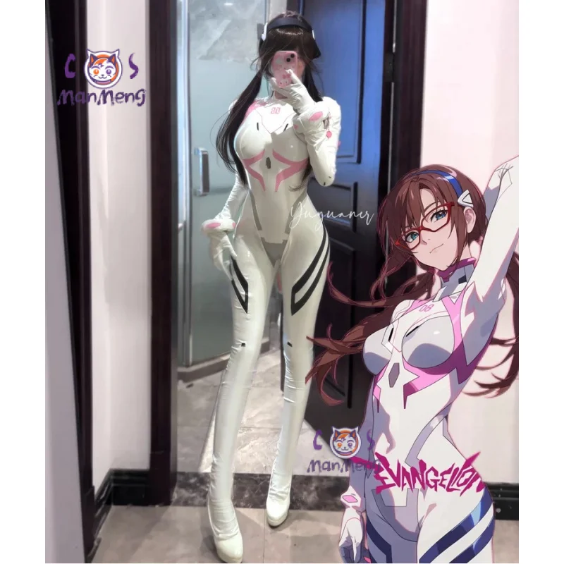 

Anime EVA Mari Makinami Illustrious Cosplay Costume Women's sexy Halloween party leather jumpsuit gloves props wig uniform set