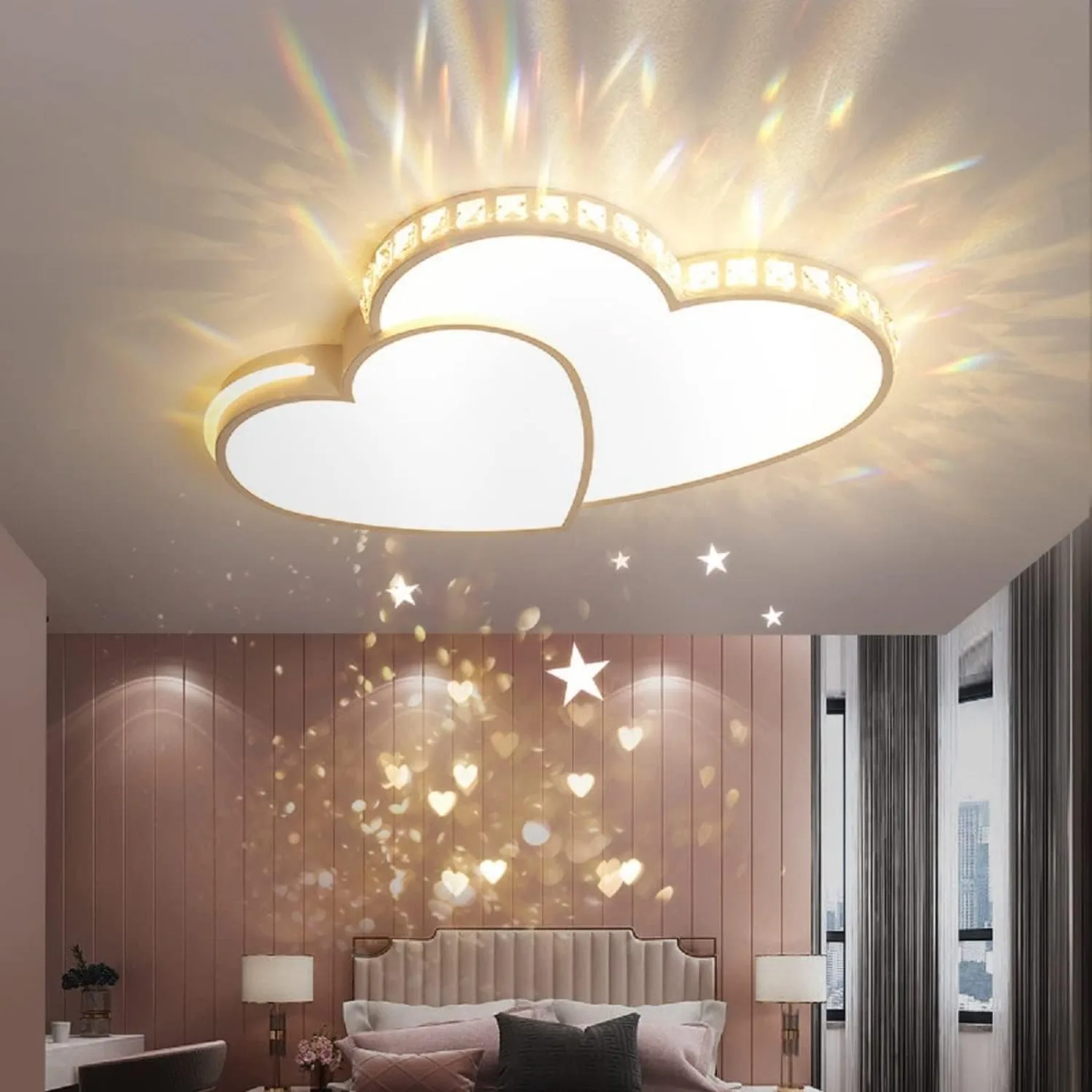 Heart Shaped Crystal Led Ceiling Light, Modern Crystal Shining Flush Mount Ceiling Light Lamp Romantic Heart Light Fixture for L