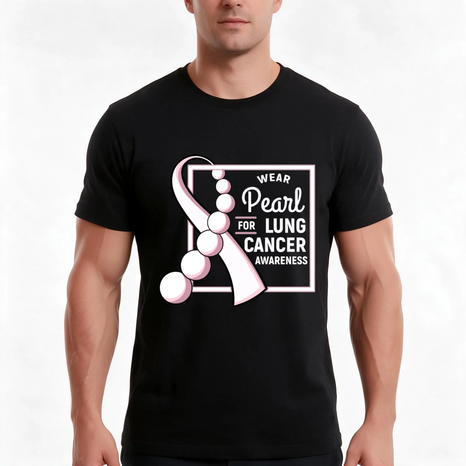 Wear Pearl For Lung Cancer Awareness T-Shirt, Summer Casual Cotton Tee, Oversized Streetwear Tops, Vintage Graphic Print