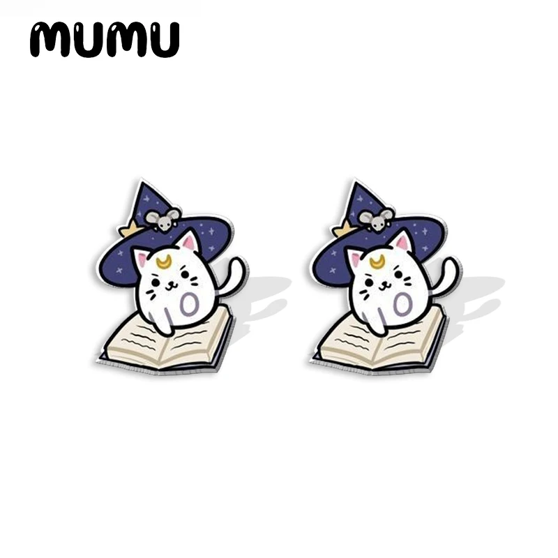 2023 New Witch Cat Acrylic Stud Earring Lovely Cats Handmade Earrings Resin Epoxy Jewelry Gifts Friend