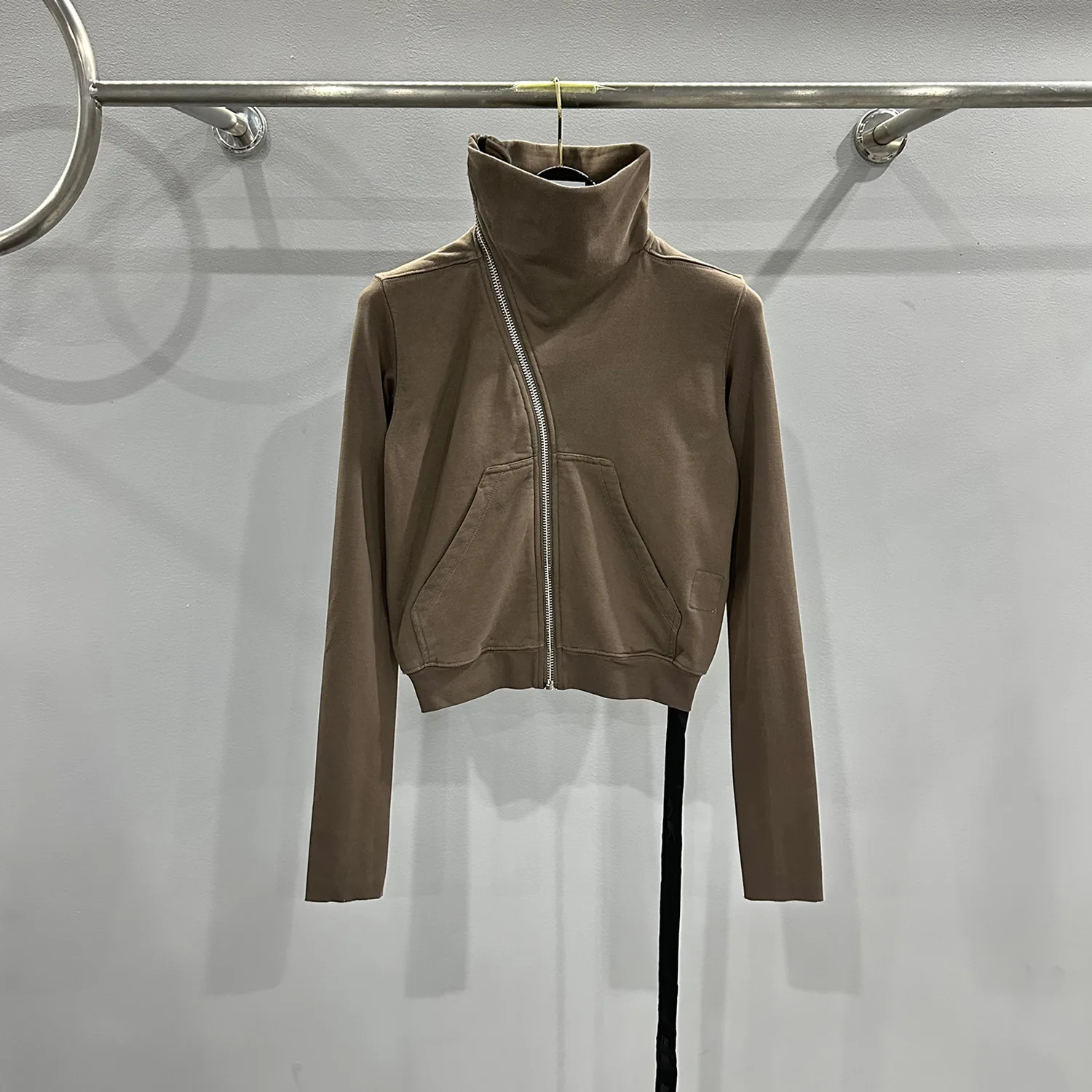 High Street Ro Style automne sweats couverture en coton femmes court polaire mince fermeture éclair col montant sweat à capuche veste