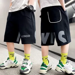 Kids Boys Casual Shorts School Pants Elastic Waist Letter Print Clothing Black Grey Running Shorts 4 5 7 8 10 12 13 14Years Old