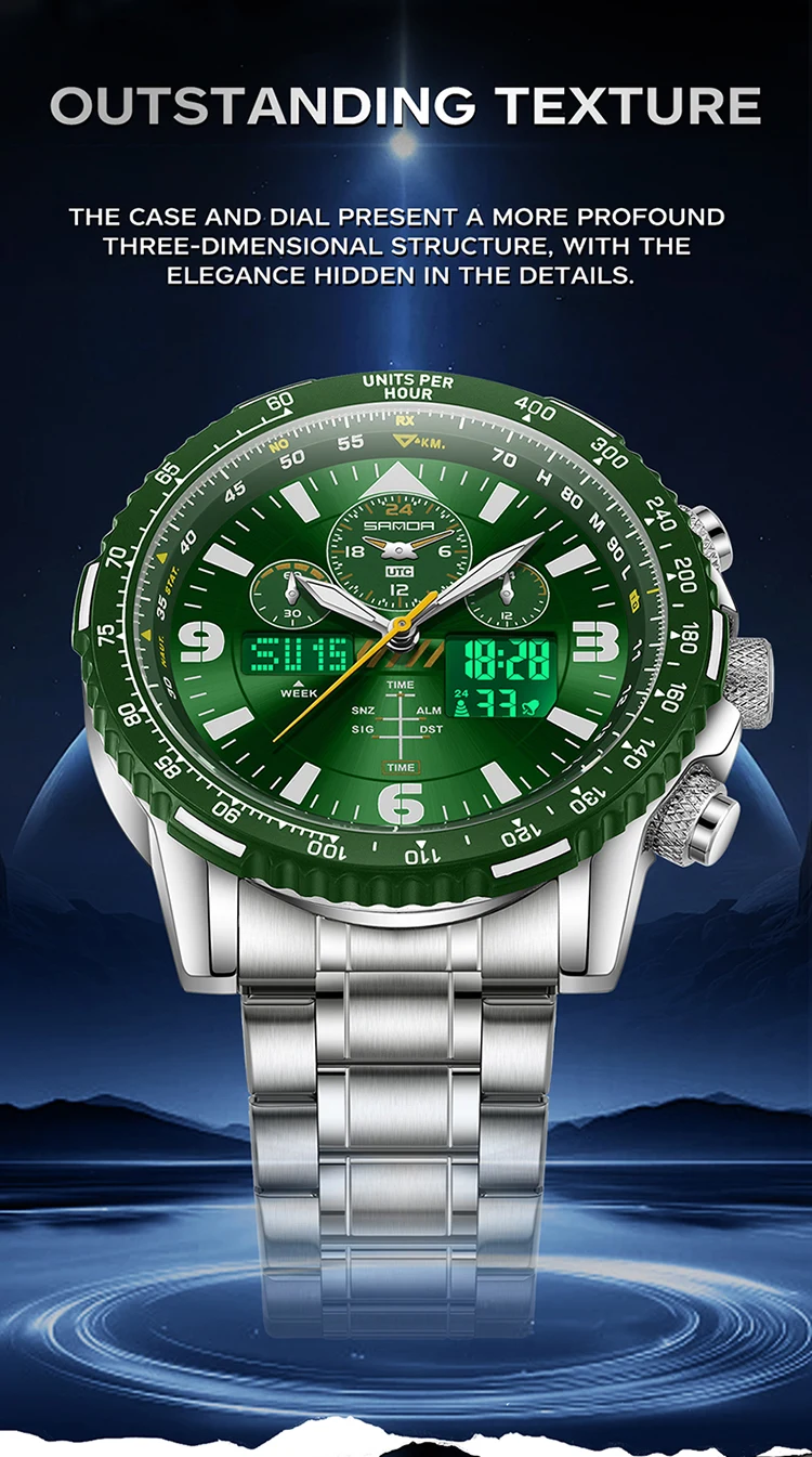 SANDA Neue Business-Quarzuhren für Herren, modisches Edelstahlband, Datum, multifunktionaler Chronograph, 5 Bar, wasserdichte Uhr – Detail 3