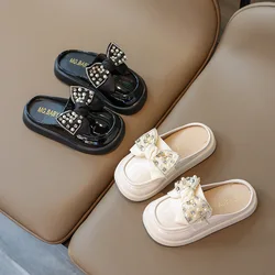 2024 Autumn New Children Leather Shoes for Girls Fashion Korean Style Soft Bottom Princess Bowtie Anti-slippery Versatile Shoes