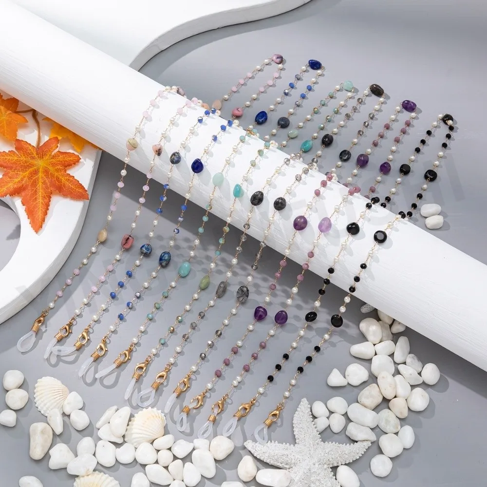 สายคล้องแว่นตาแฟชั่นหรูหรา ทำด้วยมือ ประดับมุกและคริสตัล ปรับขนาดได้ ป้องกันการสูญหาย