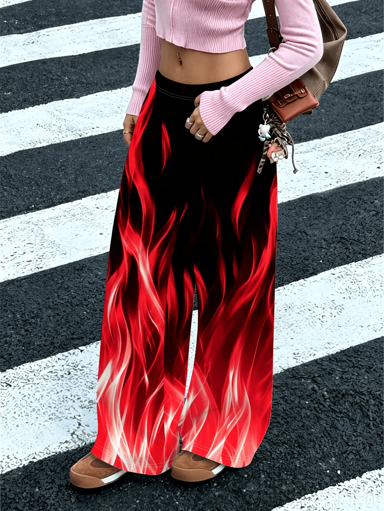 2026 Spring/Autumn Hot Sale Personalized Fashionable Y2k Flame Pants Trendy Fashion Vintage Print Loose Women Sport Pants